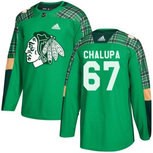Youth Chicago Blackhawks Matej Chalupa Adidas Authentic St. Patrick's Day Practice Jersey - Green