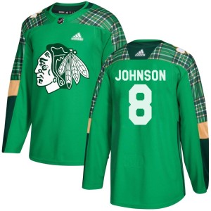 Youth Chicago Blackhawks Jack Johnson Adidas Authentic St. Patrick's Day Practice Jersey - Green