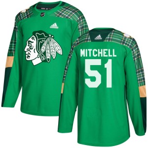 Youth Chicago Blackhawks Ian Mitchell Adidas Authentic St. Patrick's Day Practice Jersey - Green