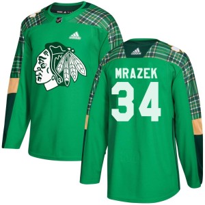 Youth Chicago Blackhawks Petr Mrazek Adidas Authentic St. Patrick's Day Practice Jersey - Green