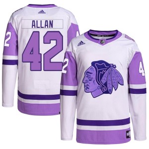 Youth Chicago Blackhawks Nolan Allan Adidas Authentic Hockey Fights Cancer Primegreen Jersey - White/Purple