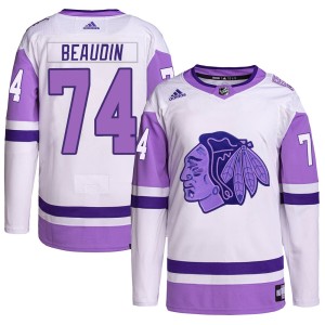 Youth Chicago Blackhawks Nicolas Beaudin Adidas Authentic Hockey Fights Cancer Primegreen Jersey - White/Purple