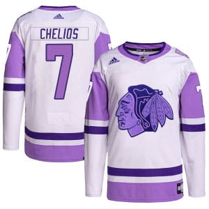 Youth Chicago Blackhawks Chris Chelios Adidas Authentic Hockey Fights Cancer Primegreen Jersey - White/Purple