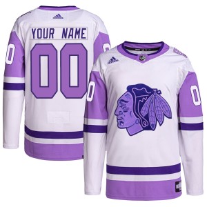 Youth Chicago Blackhawks Custom Adidas Authentic Hockey Fights Cancer Primegreen Jersey - White/Purple