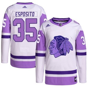 Youth Chicago Blackhawks Tony Esposito Adidas Authentic Hockey Fights Cancer Primegreen Jersey - White/Purple