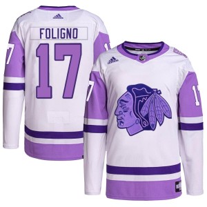 Youth Chicago Blackhawks Nick Foligno Adidas Authentic Hockey Fights Cancer Primegreen Jersey - White/Purple