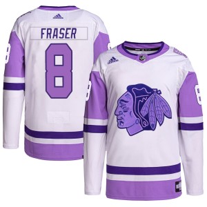 Youth Chicago Blackhawks Curt Fraser Adidas Authentic Hockey Fights Cancer Primegreen Jersey - White/Purple