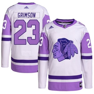 Youth Chicago Blackhawks Stu Grimson Adidas Authentic Hockey Fights Cancer Primegreen Jersey - White/Purple