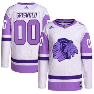 Youth Chicago Blackhawks Clark Griswold Adidas Authentic Hockey Fights Cancer Primegreen Jersey - White/Purple