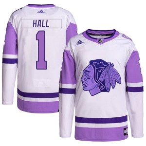 Youth Chicago Blackhawks Glenn Hall Adidas Authentic Hockey Fights Cancer Primegreen Jersey - White/Purple
