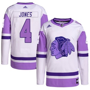 Youth Chicago Blackhawks Seth Jones Adidas Authentic Hockey Fights Cancer Primegreen Jersey - White/Purple