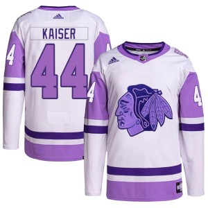 Youth Chicago Blackhawks Wyatt Kaiser Adidas Authentic Hockey Fights Cancer Primegreen Jersey - White/Purple
