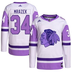 Youth Chicago Blackhawks Petr Mrazek Adidas Authentic Hockey Fights Cancer Primegreen Jersey - White/Purple