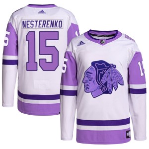Youth Chicago Blackhawks Eric Nesterenko Adidas Authentic Hockey Fights Cancer Primegreen Jersey - White/Purple