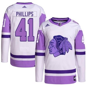 Youth Chicago Blackhawks Isaak Phillips Adidas Authentic Hockey Fights Cancer Primegreen Jersey - White/Purple