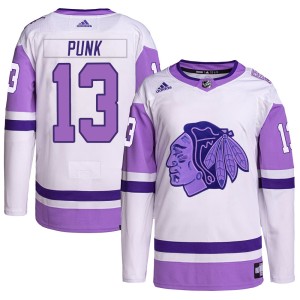 Youth Chicago Blackhawks CM Punk Adidas Authentic Hockey Fights Cancer Primegreen Jersey - White/Purple