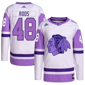 Youth Chicago Blackhawks Filip Roos Adidas Authentic Hockey Fights Cancer Primegreen Jersey - White/Purple