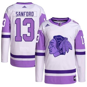 Youth Chicago Blackhawks Zach Sanford Adidas Authentic Hockey Fights Cancer Primegreen Jersey - White/Purple