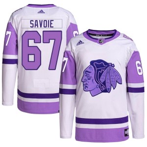 Youth Chicago Blackhawks Samuel Savoie Adidas Authentic Hockey Fights Cancer Primegreen Jersey - White/Purple