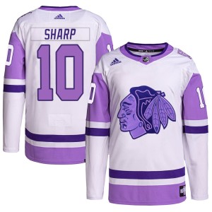 Youth Chicago Blackhawks Patrick Sharp Adidas Authentic Hockey Fights Cancer Primegreen Jersey - White/Purple