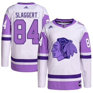 Youth Chicago Blackhawks Landon Slaggert Adidas Authentic Hockey Fights Cancer Primegreen Jersey - White/Purple