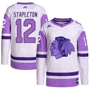 Youth Chicago Blackhawks Pat Stapleton Adidas Authentic Hockey Fights Cancer Primegreen Jersey - White/Purple