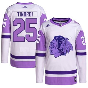 Youth Chicago Blackhawks Jarred Tinordi Adidas Authentic Hockey Fights Cancer Primegreen Jersey - White/Purple