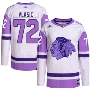 Youth Chicago Blackhawks Alex Vlasic Adidas Authentic Hockey Fights Cancer Primegreen Jersey - White/Purple