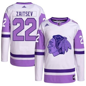 Youth Chicago Blackhawks Nikita Zaitsev Adidas Authentic Hockey Fights Cancer Primegreen Jersey - White/Purple