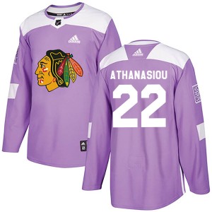 Youth Chicago Blackhawks Andreas Athanasiou Adidas Authentic Fights Cancer Practice Jersey - Purple