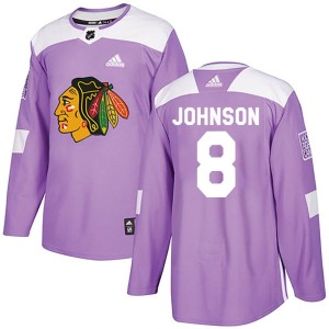 Youth Chicago Blackhawks Jack Johnson Adidas Authentic Fights Cancer Practice Jersey - Purple