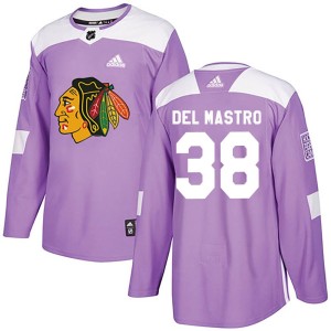 Youth Chicago Blackhawks Ethan Del Mastro Adidas Authentic Fights Cancer Practice Jersey - Purple