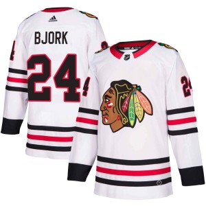Youth Chicago Blackhawks Anders Bjork Adidas Authentic Away Jersey - White
