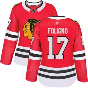Women's Chicago Blackhawks Nick Foligno Adidas Authentic Home Jersey - Red