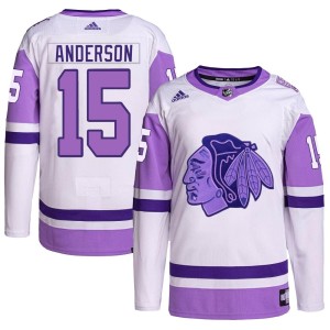 Men's Chicago Blackhawks Joey Anderson Adidas Authentic Hockey Fights Cancer Primegreen Jersey - White/Purple