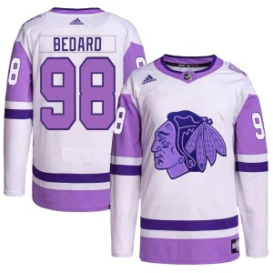 Men's Chicago Blackhawks Connor Bedard Adidas Authentic Hockey Fights Cancer Primegreen Jersey - White/Purple