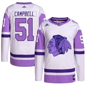Men's Chicago Blackhawks Brian Campbell Adidas Authentic Hockey Fights Cancer Primegreen Jersey - White/Purple
