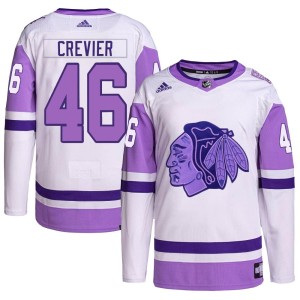 Men's Chicago Blackhawks Louis Crevier Adidas Authentic Hockey Fights Cancer Primegreen Jersey - White/Purple