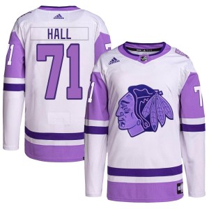 Men's Chicago Blackhawks Taylor Hall Adidas Authentic Hockey Fights Cancer Primegreen Jersey - White/Purple