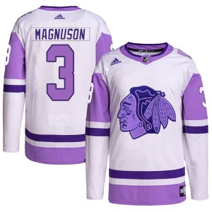 Men's Chicago Blackhawks Keith Magnuson Adidas Authentic Hockey Fights Cancer Primegreen Jersey - White/Purple