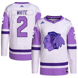 Men's Chicago Blackhawks Bill White Adidas Authentic Hockey Fights Cancer Primegreen Jersey - White/Purple