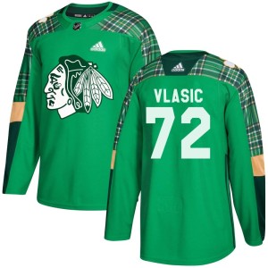 Men's Chicago Blackhawks Alex Vlasic Adidas Authentic St. Patrick's Day Practice Jersey - Green
