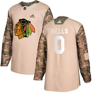 Youth Chicago Blackhawks Dylan Wells Adidas Authentic Veterans Day Practice Jersey - Camo