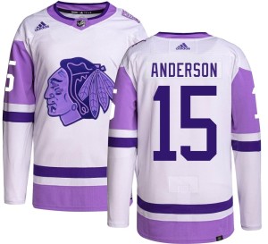 Men's Chicago Blackhawks Joey Anderson Adidas Authentic Hockey Fights Cancer Jersey -