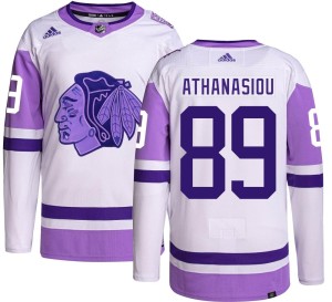 Men's Chicago Blackhawks Andreas Athanasiou Adidas Authentic Hockey Fights Cancer Jersey -