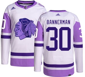 Men's Chicago Blackhawks Murray Bannerman Adidas Authentic Hockey Fights Cancer Jersey -