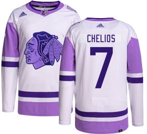Men's Chicago Blackhawks Chris Chelios Adidas Authentic Hockey Fights Cancer Jersey -