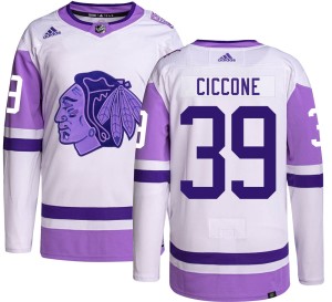 Men's Chicago Blackhawks Enrico Ciccone Adidas Authentic Hockey Fights Cancer Jersey -