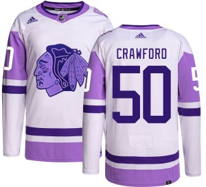 Men's Chicago Blackhawks Corey Crawford Adidas Authentic Hockey Fights Cancer Jersey -