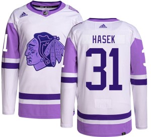 Men's Chicago Blackhawks Dominik Hasek Adidas Authentic Hockey Fights Cancer Jersey -